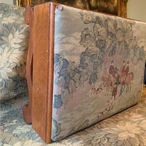 Sturdy Wood Foot Rest w Embroidered Horse Hunt Scene